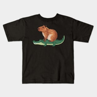 Funny Capybara Riding On a Crocodile Kids T-Shirt